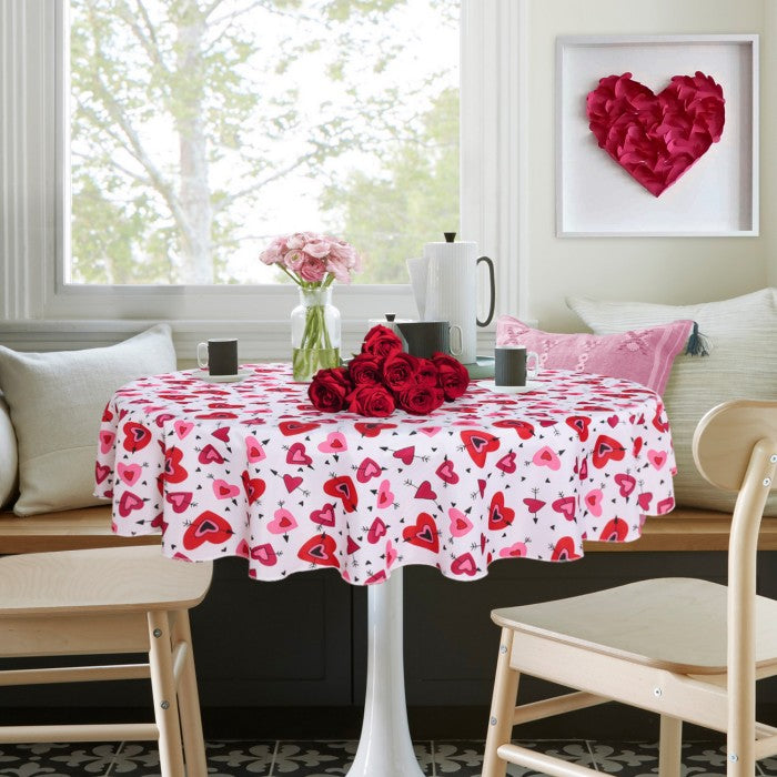 LUSHVIDA Valentine's Day Table Cloth Hearts and Arrows Pattern Tablecloth- Stain and Water Resistant Table Cover for Anniversary/Valentine/Party/Wedding Decoration Use, Red & White