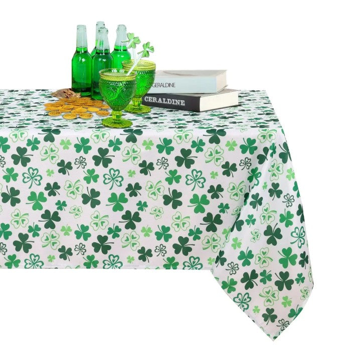 LUSHVIDA St Patrick's Day Checkered Fabric Round Table Cloth-Polyester Shamrock Pattern Tablecloth, Table Cover Protector for Party, Banquet, Dinner Decoration Use