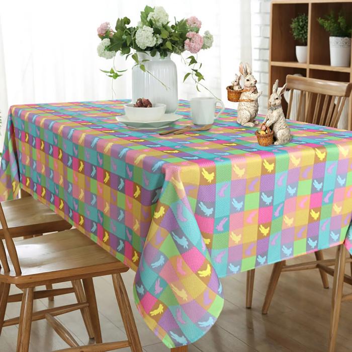 LUSHVIDA Easter Checkered Rectangle Tablecloth Holiday Plaid Tablecloth Decorative Table Cover for Picnic Banquet Party Kitchen Dining Room