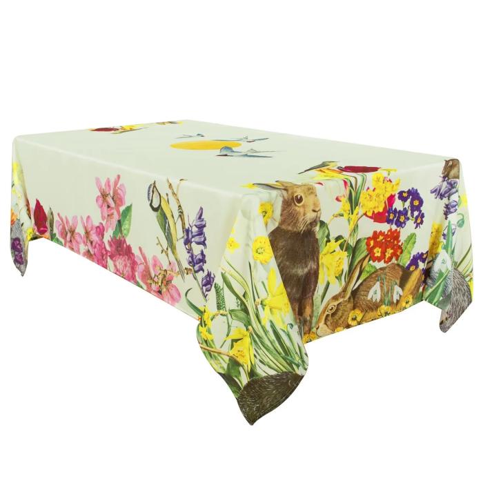 LUSHVIDA Easter Rectangle Tablecloth- Easter Spring Flower Bird and Rabbit Pattern Tablecloth, Multi-use Washable Polyester Spring Tablecloth for Party, Banquet, Dinner Decoration