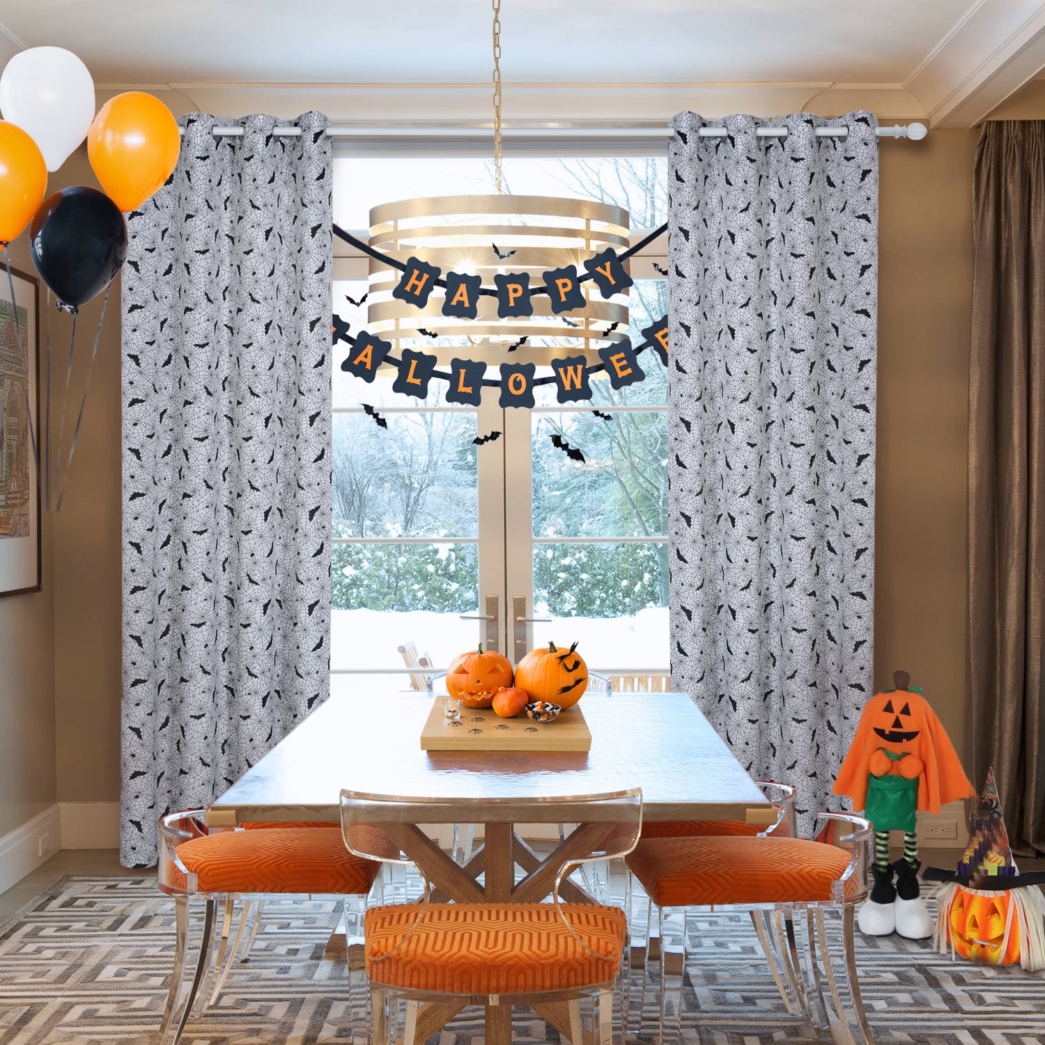LUSHVIDA Decorative Halloween Curtains for Living Room,Spider Web Printed Curtains