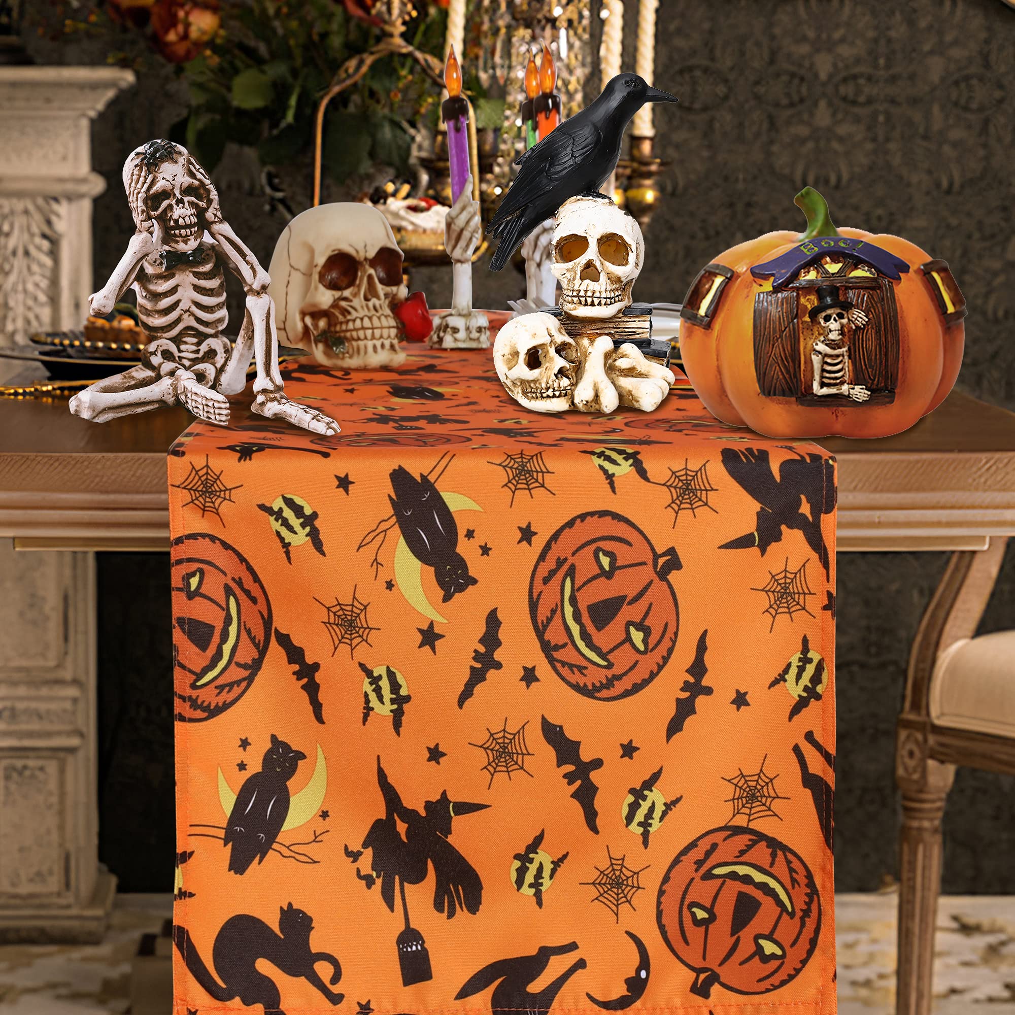 LUSHVIDA Halloween Table Runner 14x70 inch Halloween Bat Pattern Table Runner Wrinkle Resistant Halloween Runner for Table 1 Piece