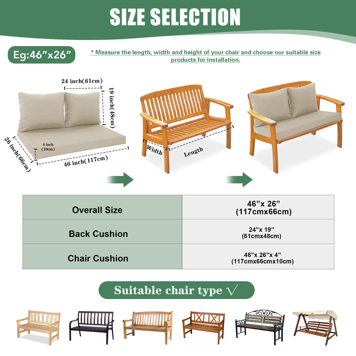 Ottowood Outdoor Loveseat Cushions, Waterproof Weather & Fade Resistant Seat and Backrest Cushion Set for Couch, Swing, Bench