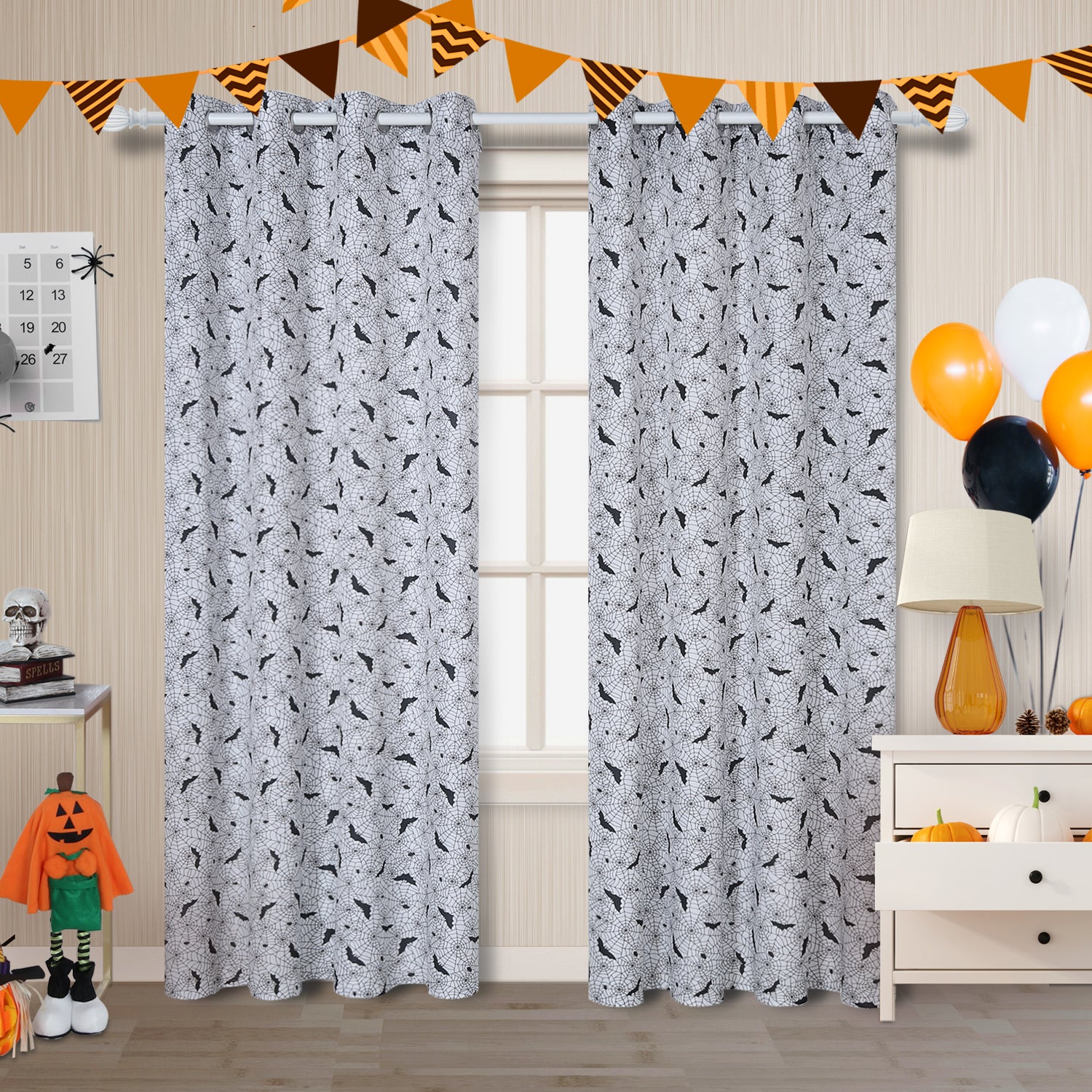 LUSHVIDA Decorative Halloween Curtains for Living Room,Spider Web Printed Curtains