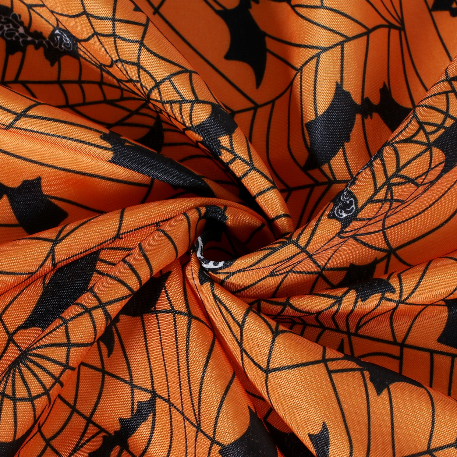 LUSHVIDA Orange Decorative Halloween Curtains for Living Room,Spider Web Printed Curtains