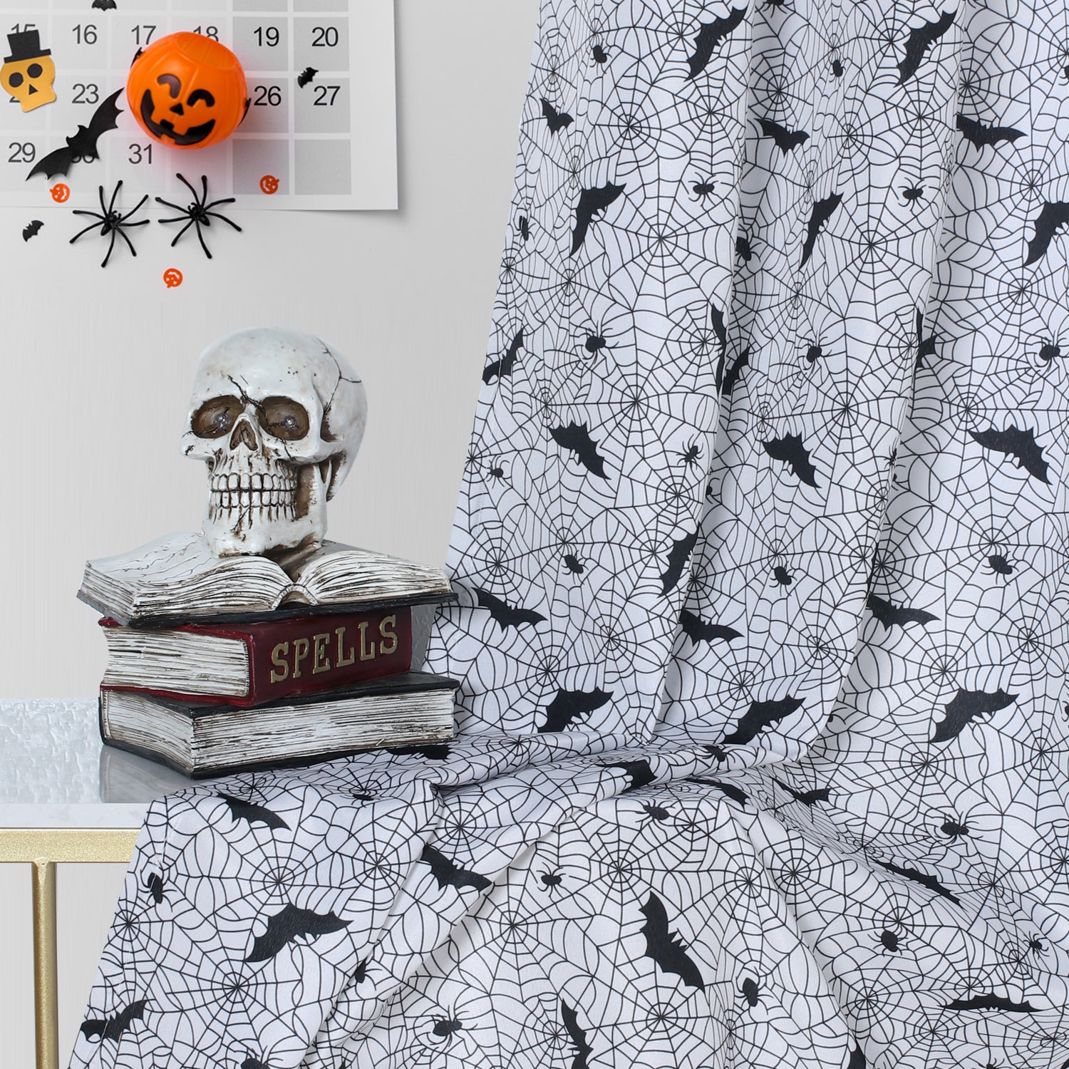 LUSHVIDA Decorative Halloween Curtains for Living Room,Spider Web Printed Curtains