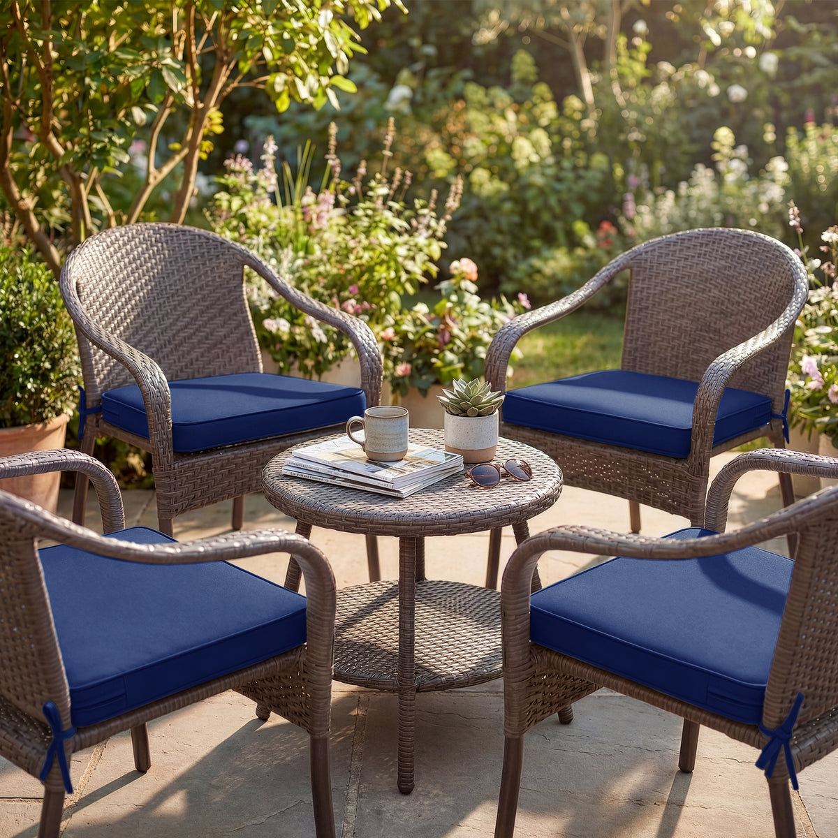 Ottowood Outdoor Chair Cushions, Waterproof & Fade Resistant Seat Cushion for Patio Furniture - Chair Pads with Ties and Hidden Zipper