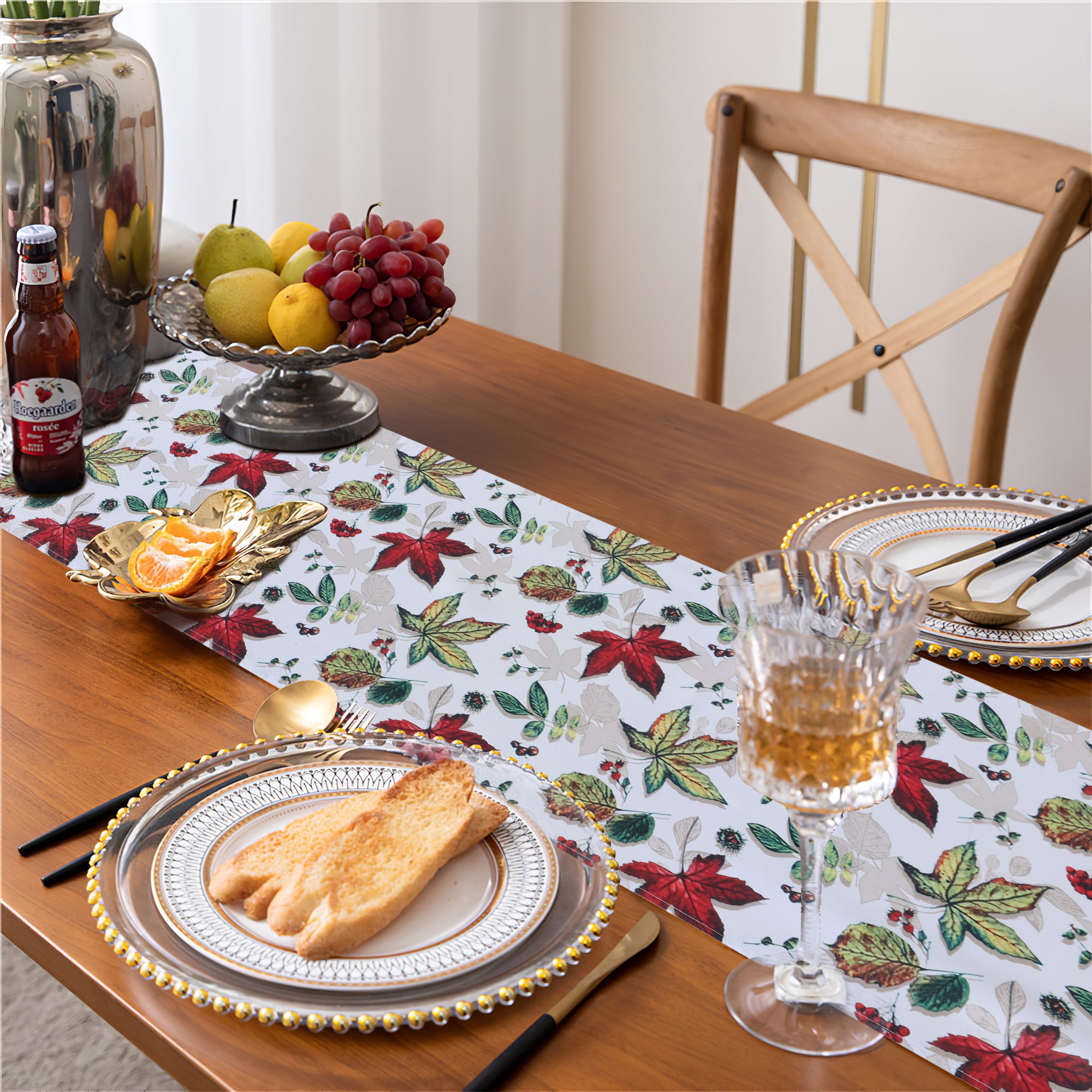 LUSHVIDA Fall Table Runner Maple Leaves Thanksgiving Table Runner Wrinkle Resistant Fall Runner for Table 1 Piece