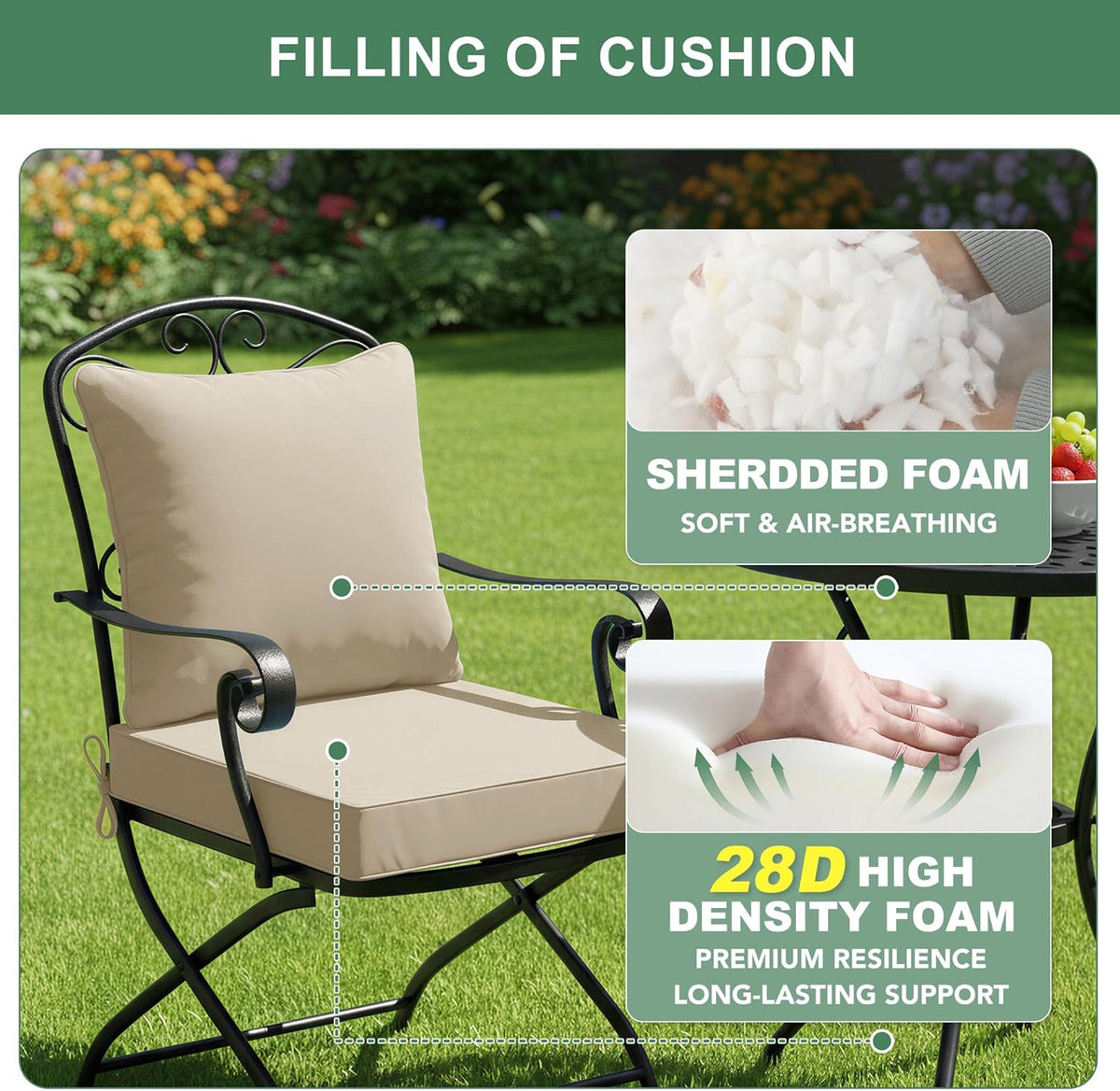 Ottowood Outdoor Deep Seat Cushions, Water-Repellent Patio Cushions