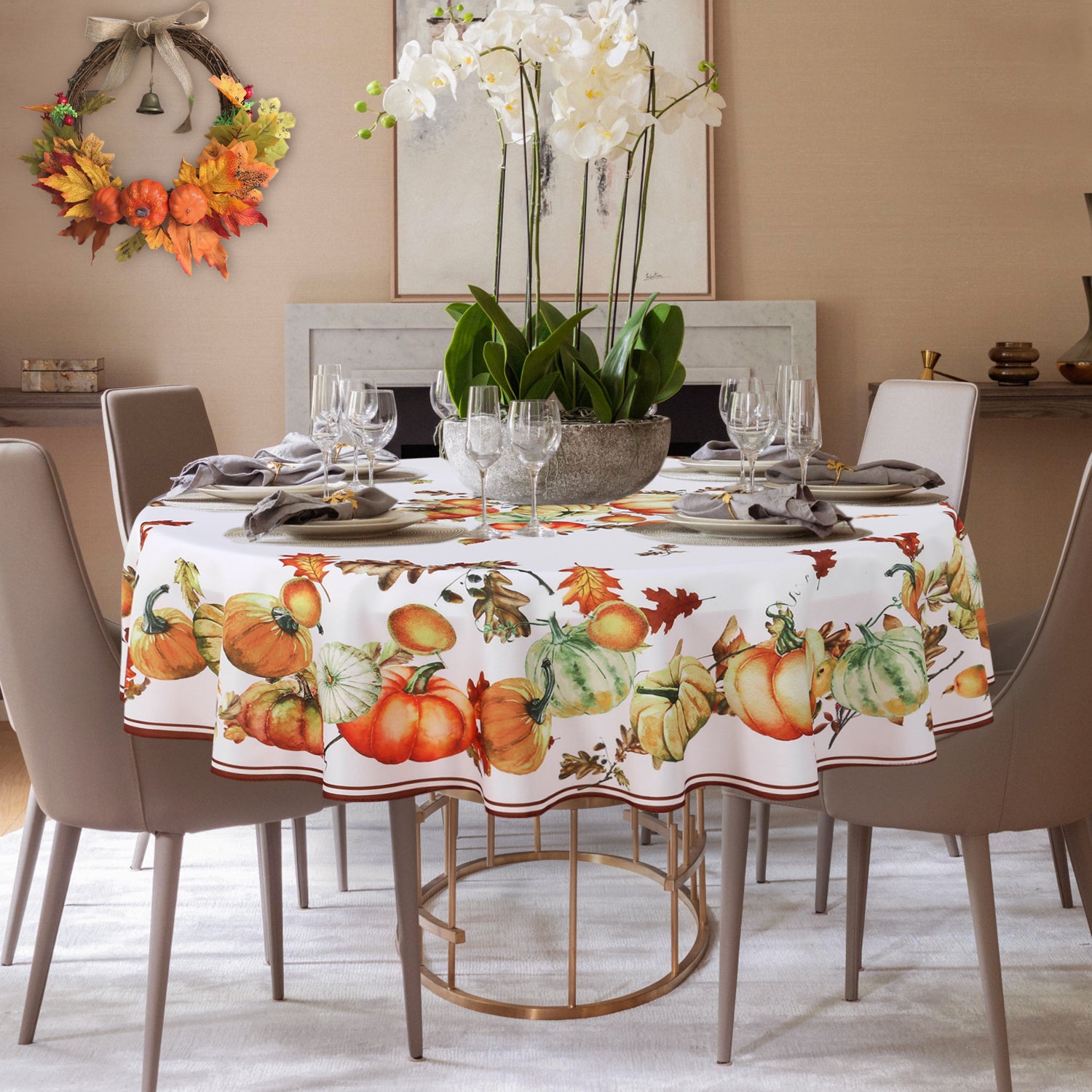 LUSHVIDA Thanksgiving Tablecloth - Rectangle Fall Tablecloth Pumpkins Pattern Thanksgiving Table Cover Water and Stain Resistant 1 Piece