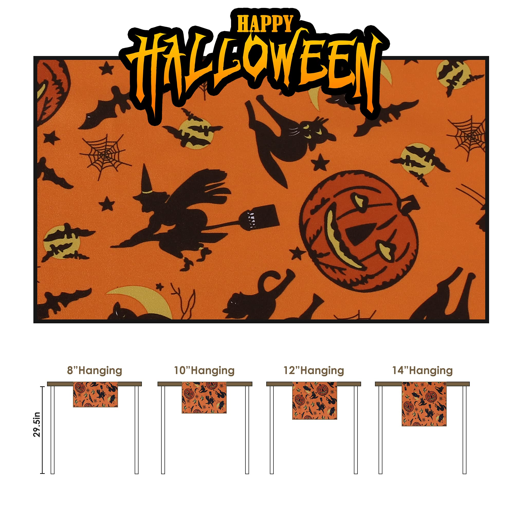 LUSHVIDA Halloween Table Runner 14x70 inch Halloween Bat Pattern Table Runner Wrinkle Resistant Halloween Runner for Table 1 Piece