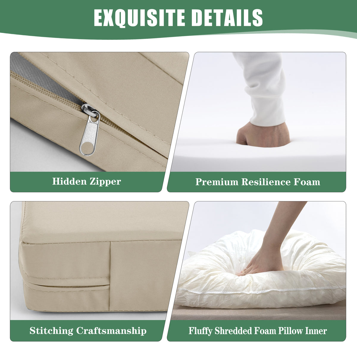 Ottowood Outdoor Loveseat Cushions, Waterproof Weather & Fade Resistant Seat and Backrest Cushion Set for Couch, Swing, Bench