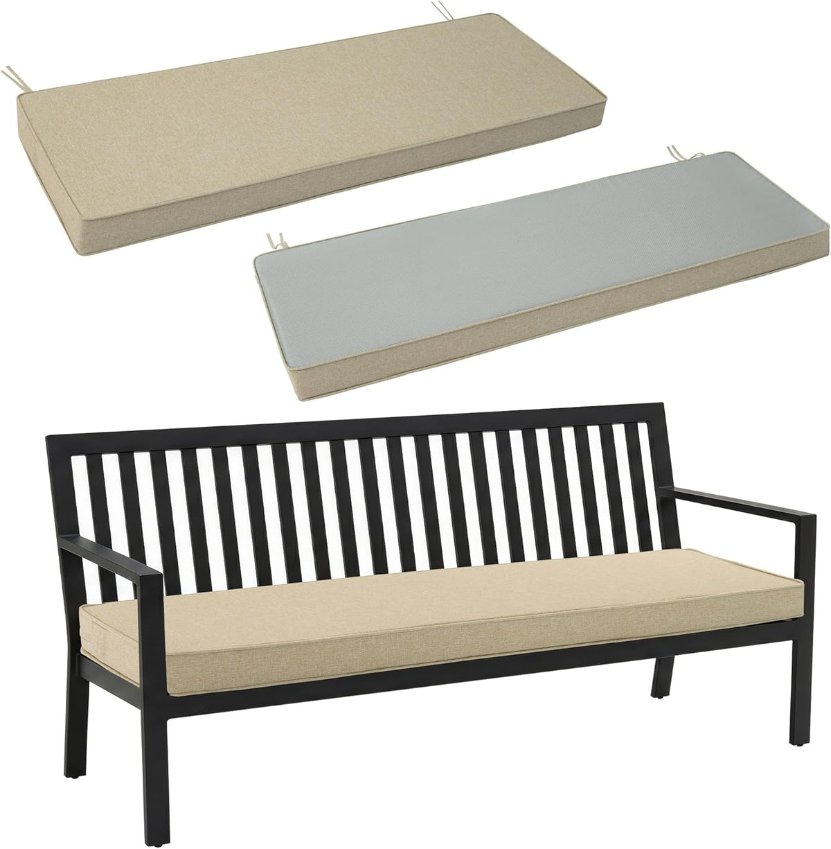 Ottowood Outdoor Bench Cushion - Water & Fade Resistant Patio Furniture Cushions, Non-Slip Bench Seat Pad with Linen Textured Removable Cover for Garden Porch Sofa Settee