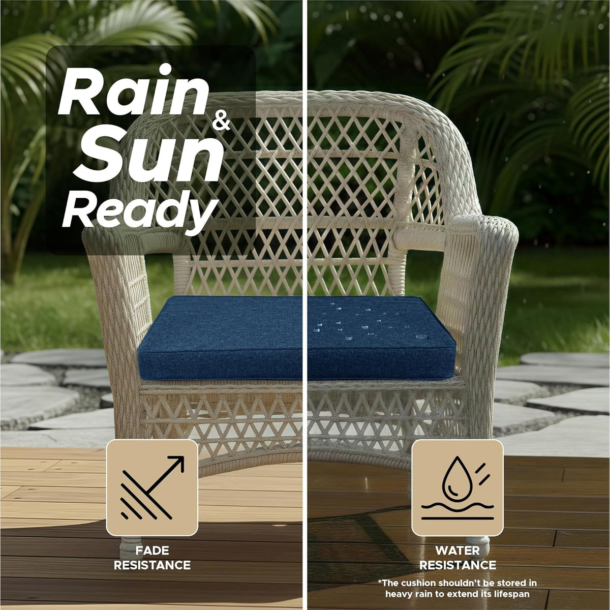 Ottowood Outdoor Chair Cushions - Waterproof Fade Resistant Linen Patio Furniture Seat Pads with Non-Slip Bottom & Removable Cover
